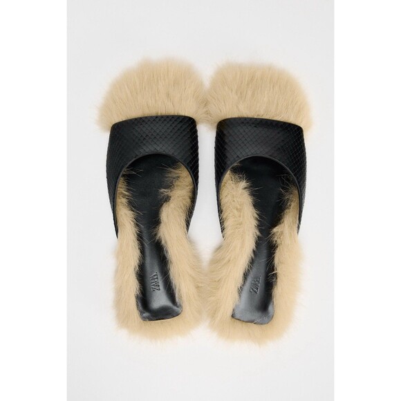 Ladies Sandals Zara Faux Fur Sandals ZARA Woman Limited Edition